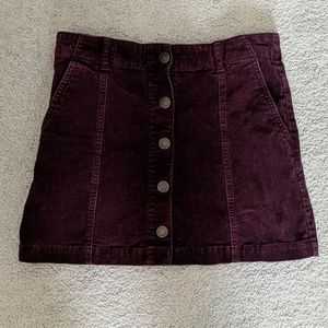 Maroon Corduroy Button-Up Skirt